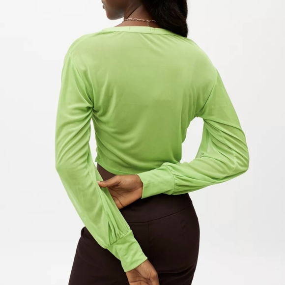 UO | Ruched Mesh Lime Green Blouse - Picture 2 of 11